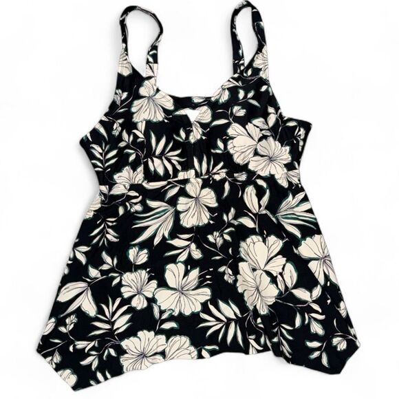 Kona‎ Sol Black White Floral Tankini Swim Top Plus Size 18W - Picture 1 of 9